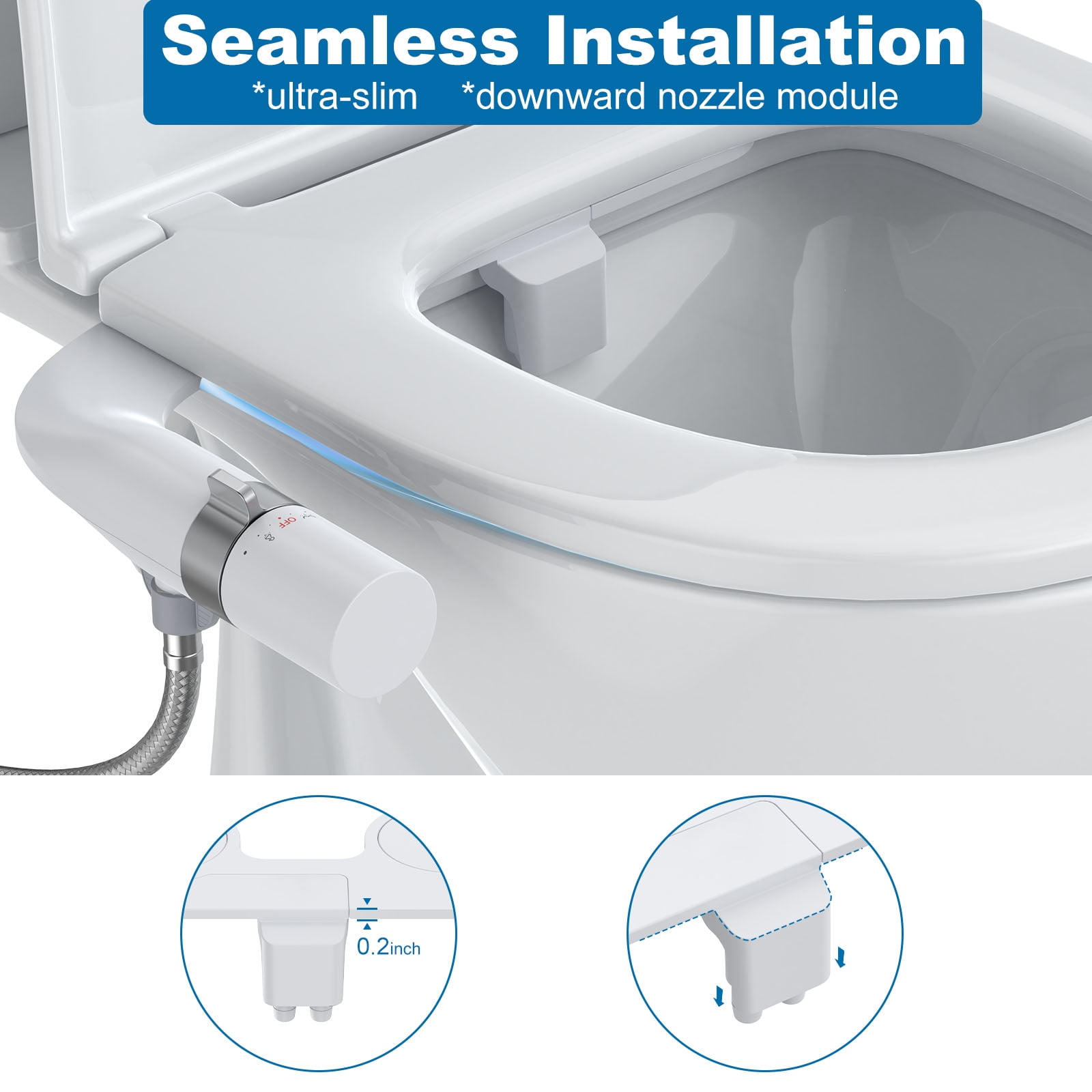 Garvee Non-Electric Bidet Attachment with Self-Cleaning Dual Nozzles & Brass Inlet Adjustable Pressure Easy Install Toilet Bidet for Rear & Feminine Wash