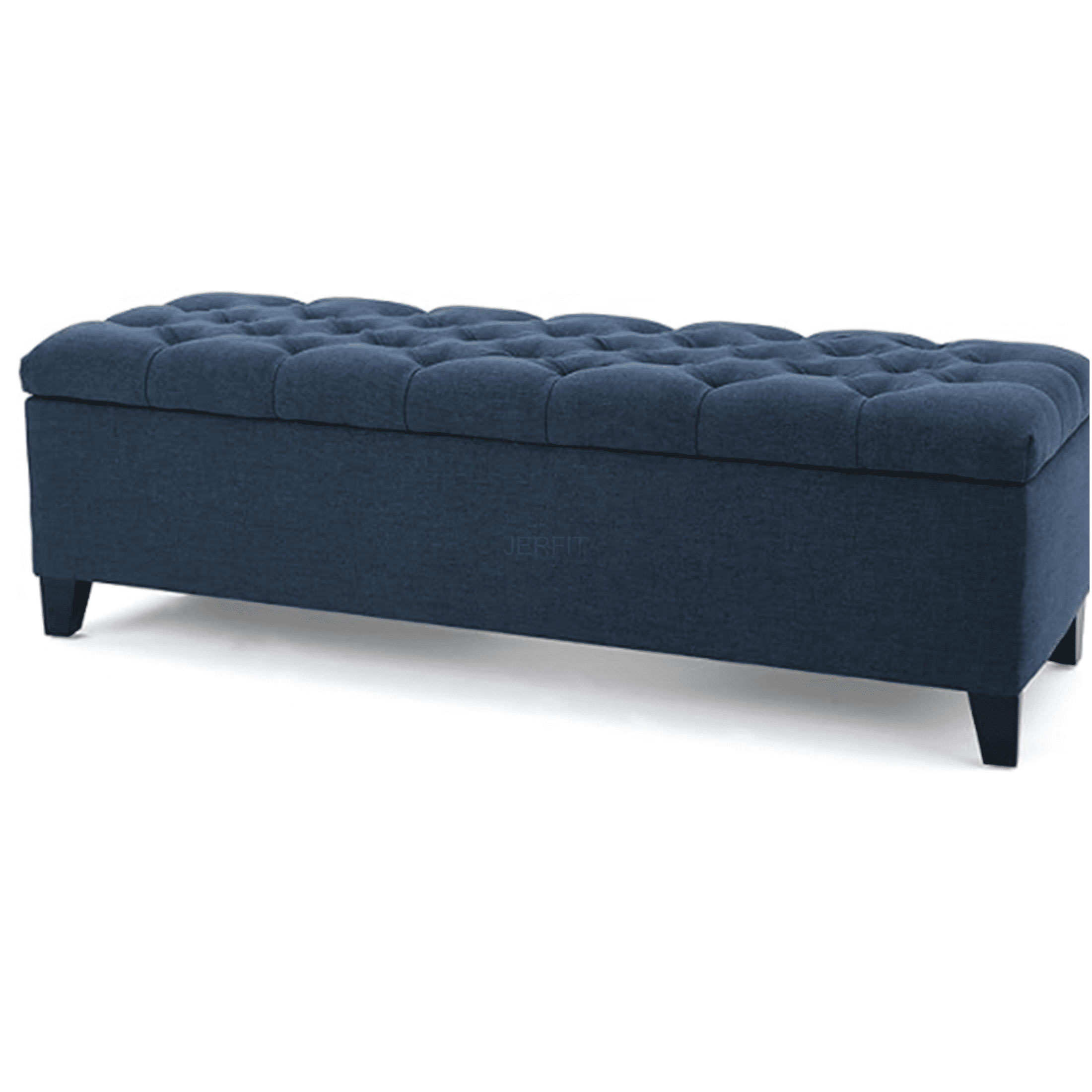 JERFIT Navy Blue Fabric Storage Ottoman Bench with Tufted Lid for Living Room