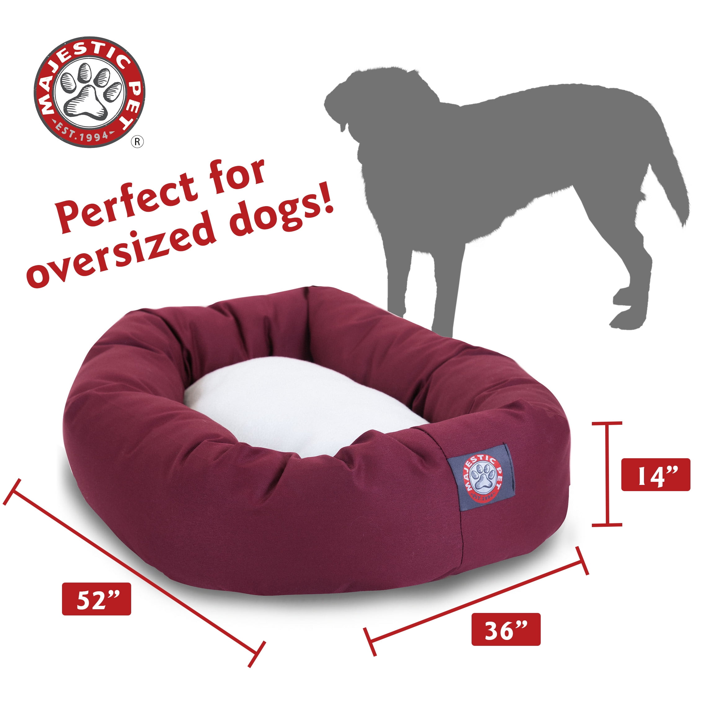 Majestic Pet Poly/Cotton & Sherpa Bagel Dog Bed Machine Washable Burgundy Extra Large 52" x 35" x 11"