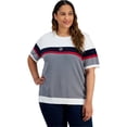 thumbnail image 1 of Tommy Hilfiger Womens Colorblocked Pullover Sweater, Multicoloured, Plus Size, 0X, 1 of 2