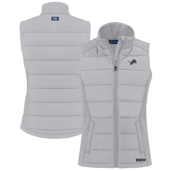 Women's Cutter & Buck Gray Detroit Lions Evoke Hybrid Eco Softshell Recycled Full-Zip Vest