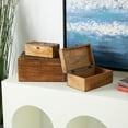 thumbnail image 2 of DecMode Floral Handmade Brown Mango Wood Decorative Box with Hinged Lid, 3 Count, 2 of 8