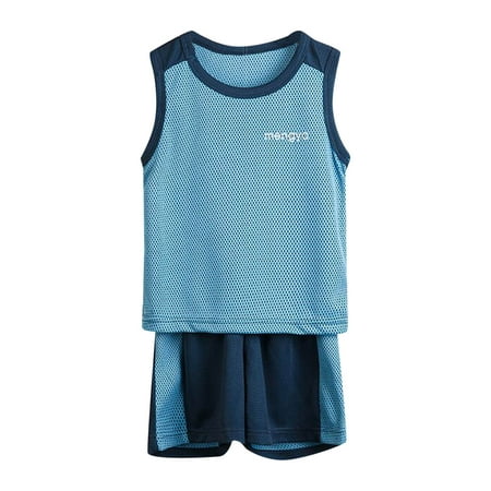 

Outfits for Kids Sleeveless Fashion Patchwork Color Breathable Mesh Cool Tops Shorts 2Pcs Sports Kids formal Suits for Boys