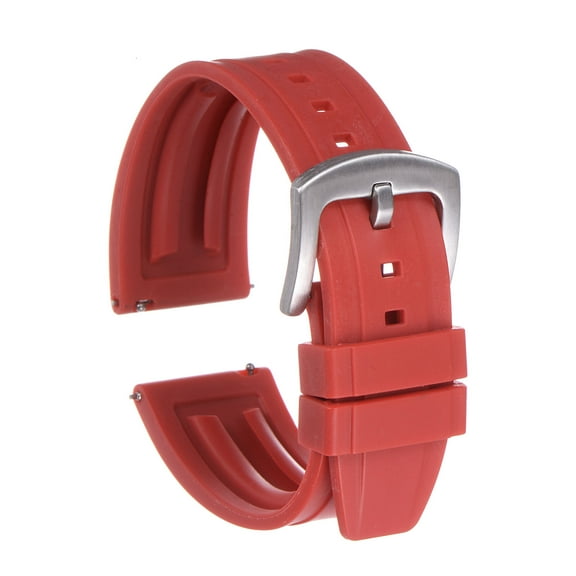 Uxcell Rubber Watch Band 24mm Quick Release Fluororubber Watch Strap with Silver Stainless Buckle for Men Women, Red