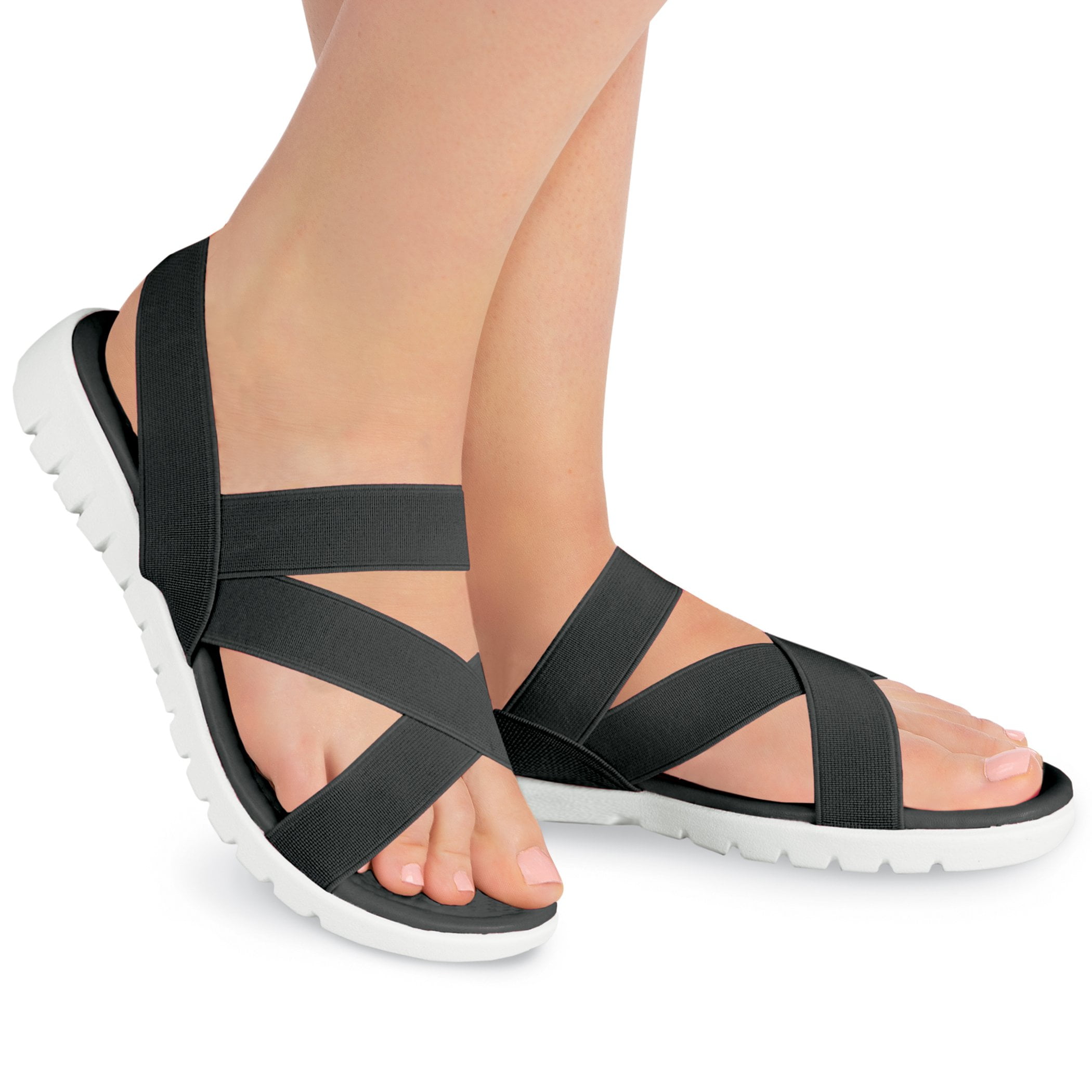 ◆saltyandcholate◆ Side cross strap slippers 412323005 (3cm Collections Etc Casual Criss Cross Summer Stretch Strap