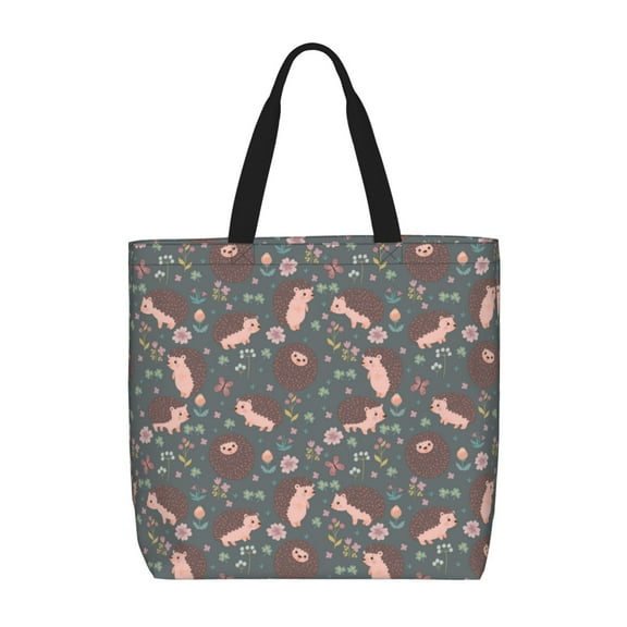 Picia Hedgehogs and Flowers1 for Tote Bag for Women with Zipper, Gym Tote with Compartments, Laptop Work Tote Nurse Dance Yoga Bag for Sport, Travel