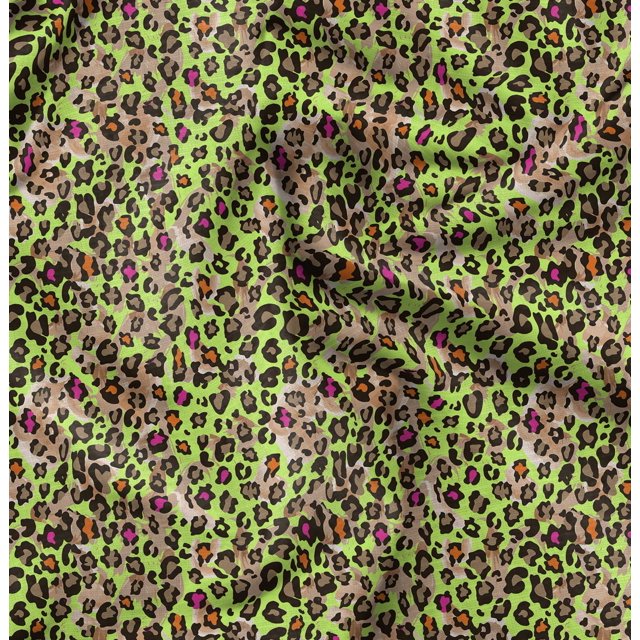 Soimoi Green Silk Fabric Leopard Animal Skin Print Fabric by the Yard 42 Inch Wide