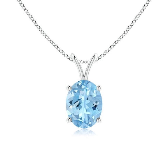 ANGARA Natural Prong-Set Oval 1 ct Aquamarine V-Bale Solitaire Pendant in 14K White Gold for Women (Size-8x6mm) | March Birthstone, Anniversary, Jewelry Gift for Women | Natural Aquamarine Necklace