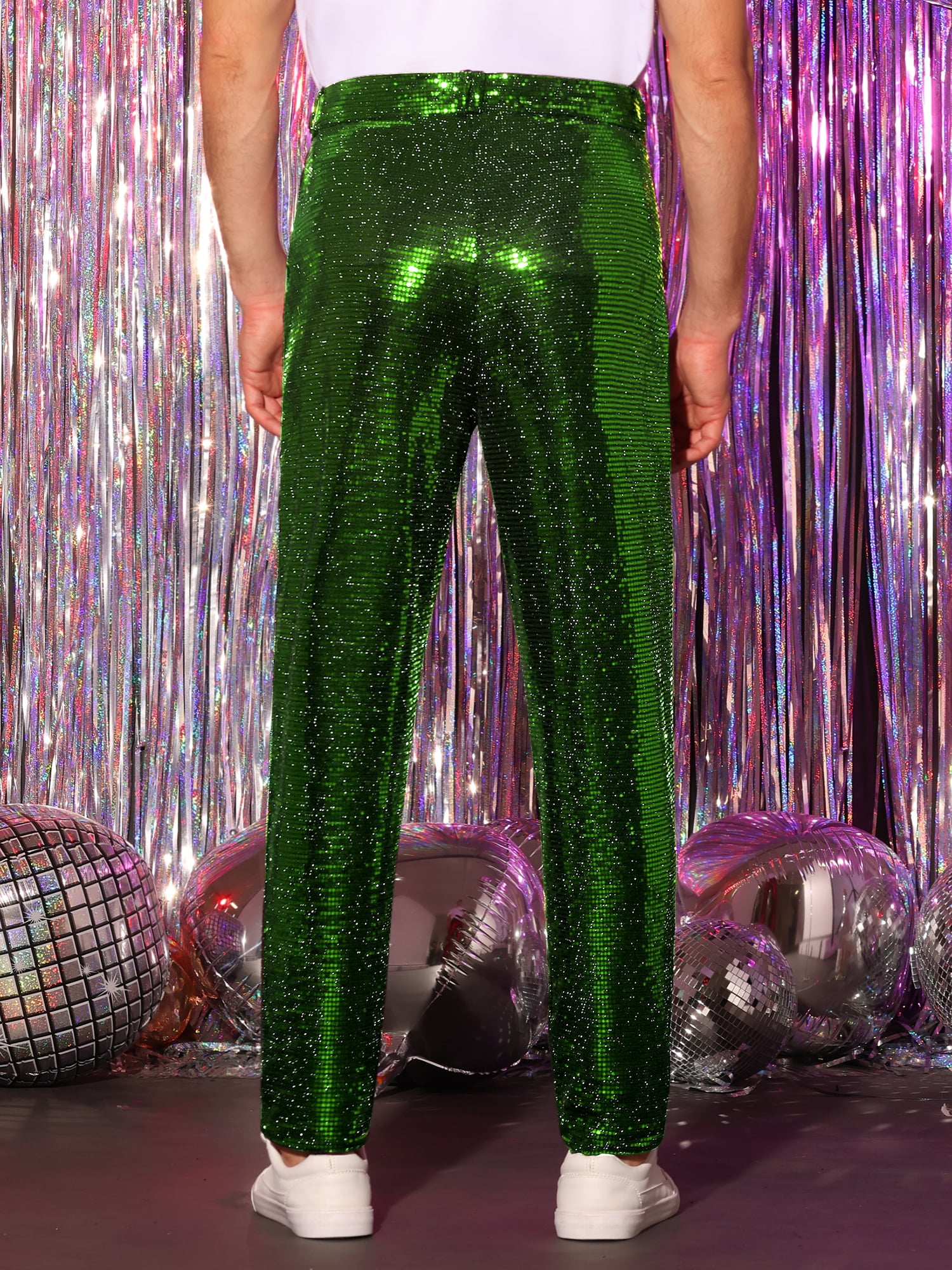 DARING DIVA Men's Sequins Pants Shiny Sparkly Straight Leg Trousers 34 Green
