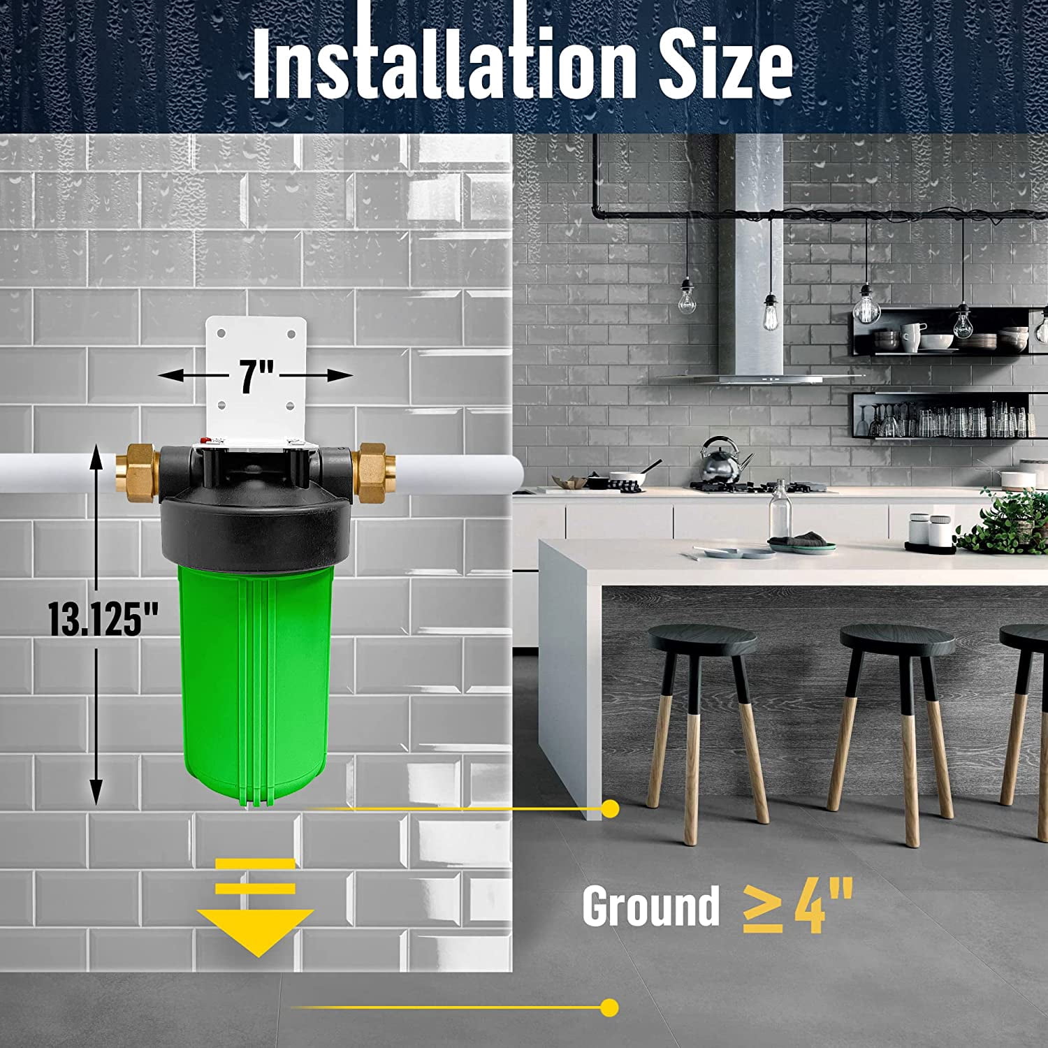 High Capacity 10 x 4.5” Whole House Filter Purifier System for Well or City Water, Presser Relief Button, 1” NPT Brass Port, Double O-ring, Meets NSF Standards & Regulations (Green, 3 Sets)