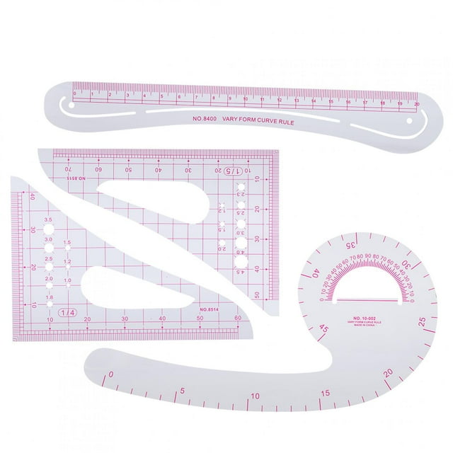 Zyyini 8209,4Pcs Courbe Règle en Plastique Couture Classement Imperméabilisation Multifonction Vêtements Designs Outil, Courbe Règle Ensemble