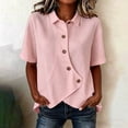 thumbnail image 2 of KyCheLot Womens Summer Tops Short Sleeve Lapel Neck Solid Color Blouses Fashion Asymmetrical Button Clothes, 2 of 5
