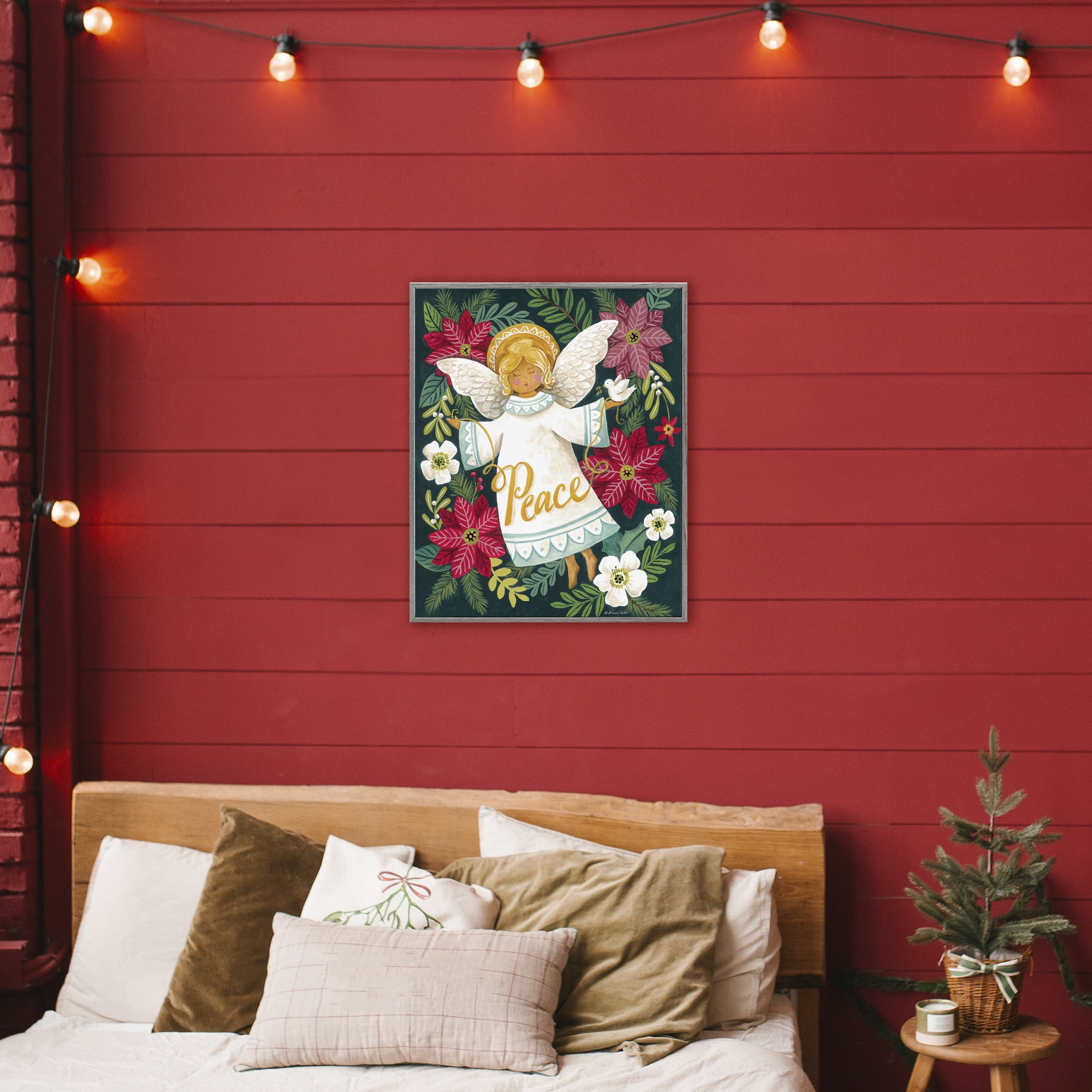 Angel with Peace & Botanicals Gray Framed Giclee Art, design by Diane Kater