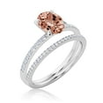 thumbnail image 3 of Sirprisingly Gift Minimalist 2.00 Carat Oval Morganite And Diamond Moissanite Engagement Ring, Wedding Ring, One Matching Band in 925 Sterling Silver With 18k White Gold Plating, Gift For Her, 3 of 3