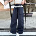 thumbnail image 2 of CPNG Girls Cargo Pants Elastic Waist Wide Leg Cargo Sweatpants with Lace Trim Trendy Baggy Casual Lightweight Cargo Trousers, 2 of 7
