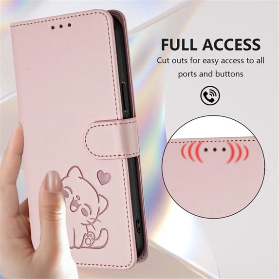 Embossed Love Cat Wallet Leather Case for Apple iPhone 18 Pro 6.3", Card Holder, Wristband, Kickstand Shockproof Phone Cover,Pink,For iPhone 18 Pro