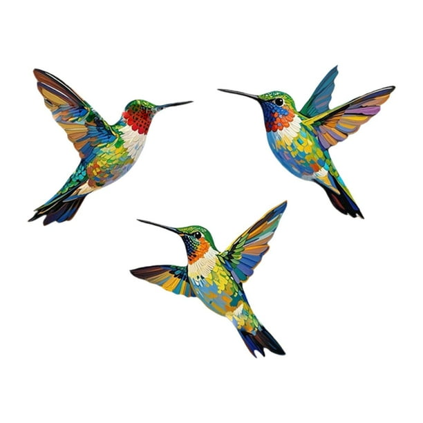 3 piezas de decoración de pared de metal con diseño de pájaros, colibrí de metal, para colgar en exteriores.