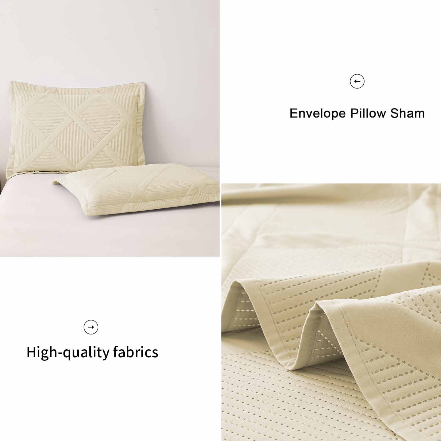 Beartech Solid Color Quilt Set Queen/Full Size Beige Bedspread Coverlet Microfiber Bedding Lightweight Reversible Set,Soft Bedding for All Seasons