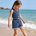 thumbnail image 5 of EnJoCho Teen Kids Girls Summer Clothes Denim Cam𝗂sole Top + Raw Hem Ripped Jeans Shorts 2PCS Outfits Trendy Crop Tank Tops Short Set Preschool Girls Matching Shirt and Shorts Set, 5 of 7