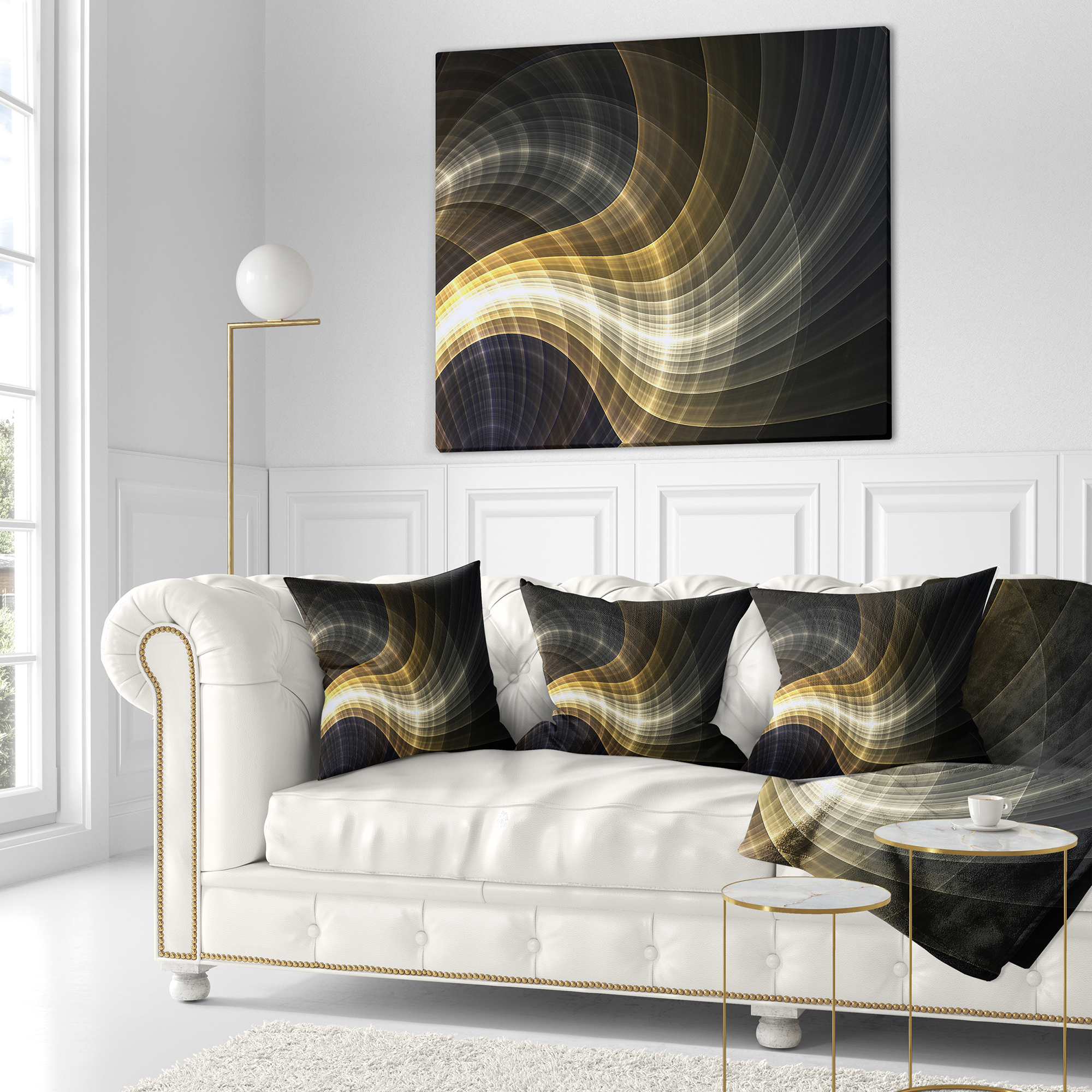 Designart Yellow Fractal Light Art - Abstract Throw Pillow - 16x16