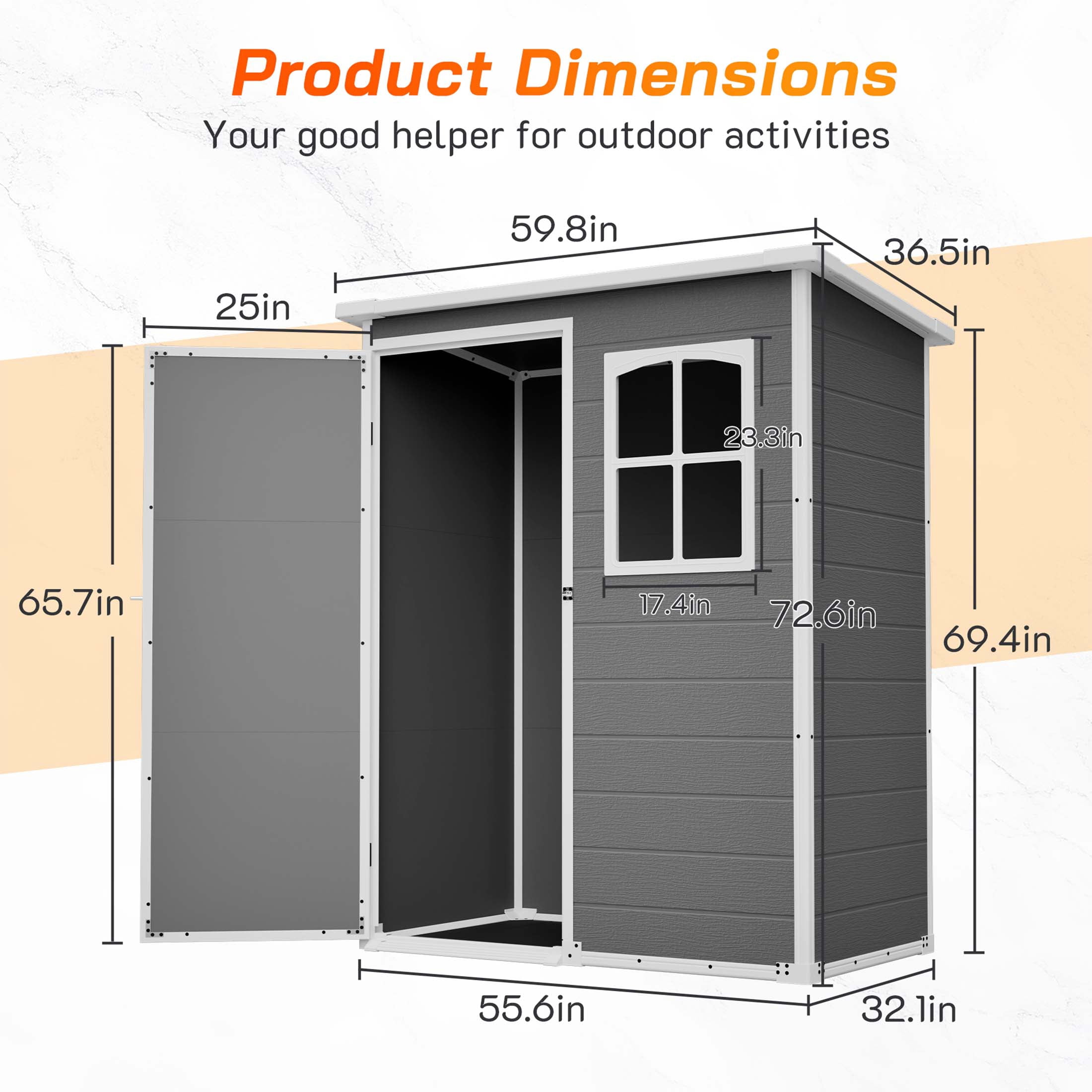 LZBEITEM 5x3 ft Resin Outdoor Storage Shed with Floor, Garden Plastic Tool Shed with Window and Lockable Door, Colorfast, for Garden Backyard, Gray