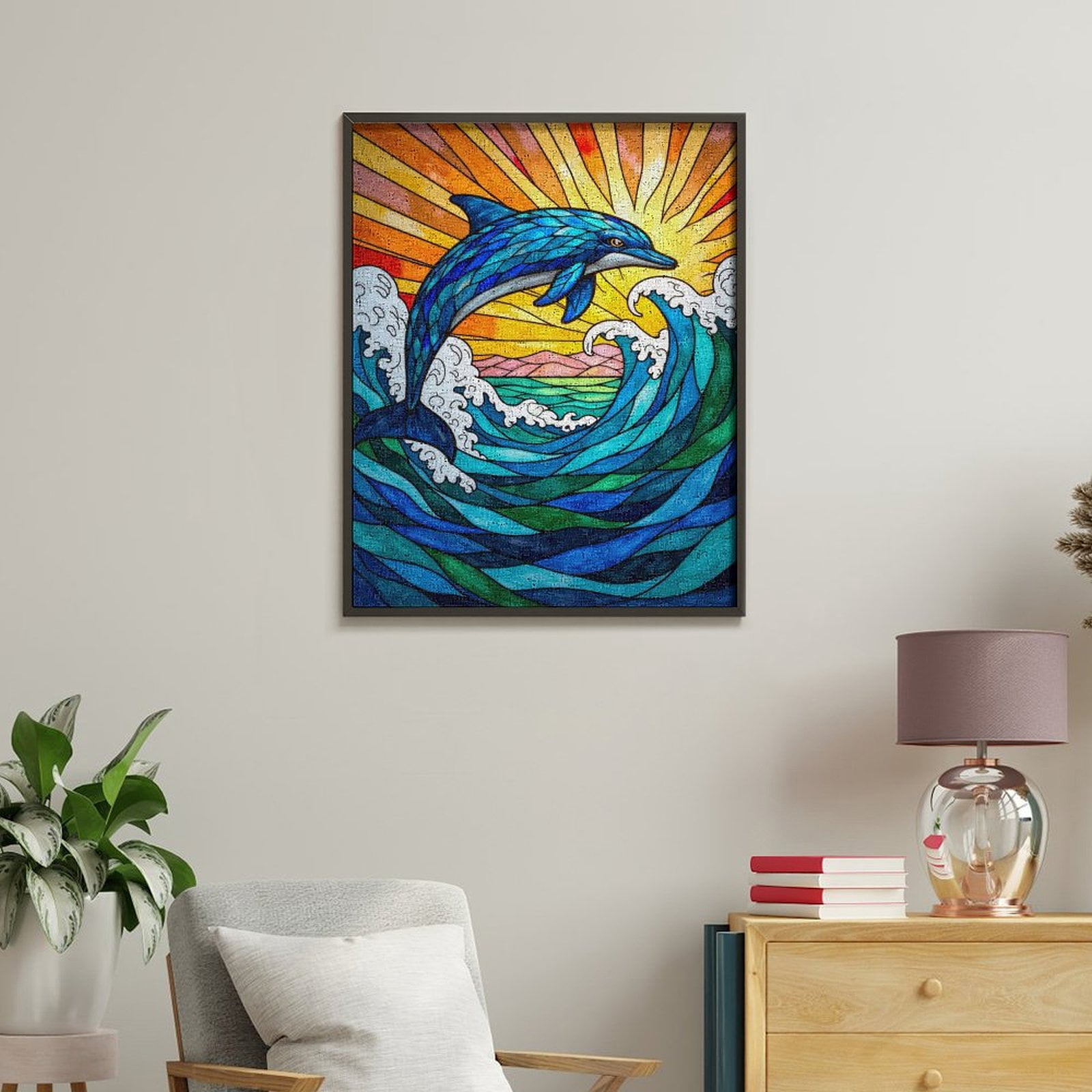 Paint By Numbers Kit for Adults Beginner - DIY Sunrise Dolphin Waves Art Canvas Painting Kits for Adults, Frameless Paint By Number for Adults for Home Wall Decor 16x20 Inch