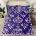 thumbnail image 2 of Manfei Victorian Flower Queen Sheet Sets,Vintage Damask Floral Flat Sheet,Purple White Queen Fitted Sheet For Men Women,,Lightweight Room Decorative,4-Piece, 2 of 7