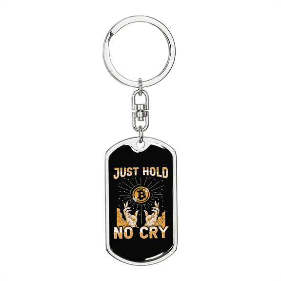 Just Hold Bitcoin Crypto Stainless Steel or 18k Gold Premium Swivel Dog Tag Keychain