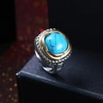 thumbnail image 5 of Platinum Plated Halo Ring Womens Gold Kallaite Stone Blue B505, 5 of 7
