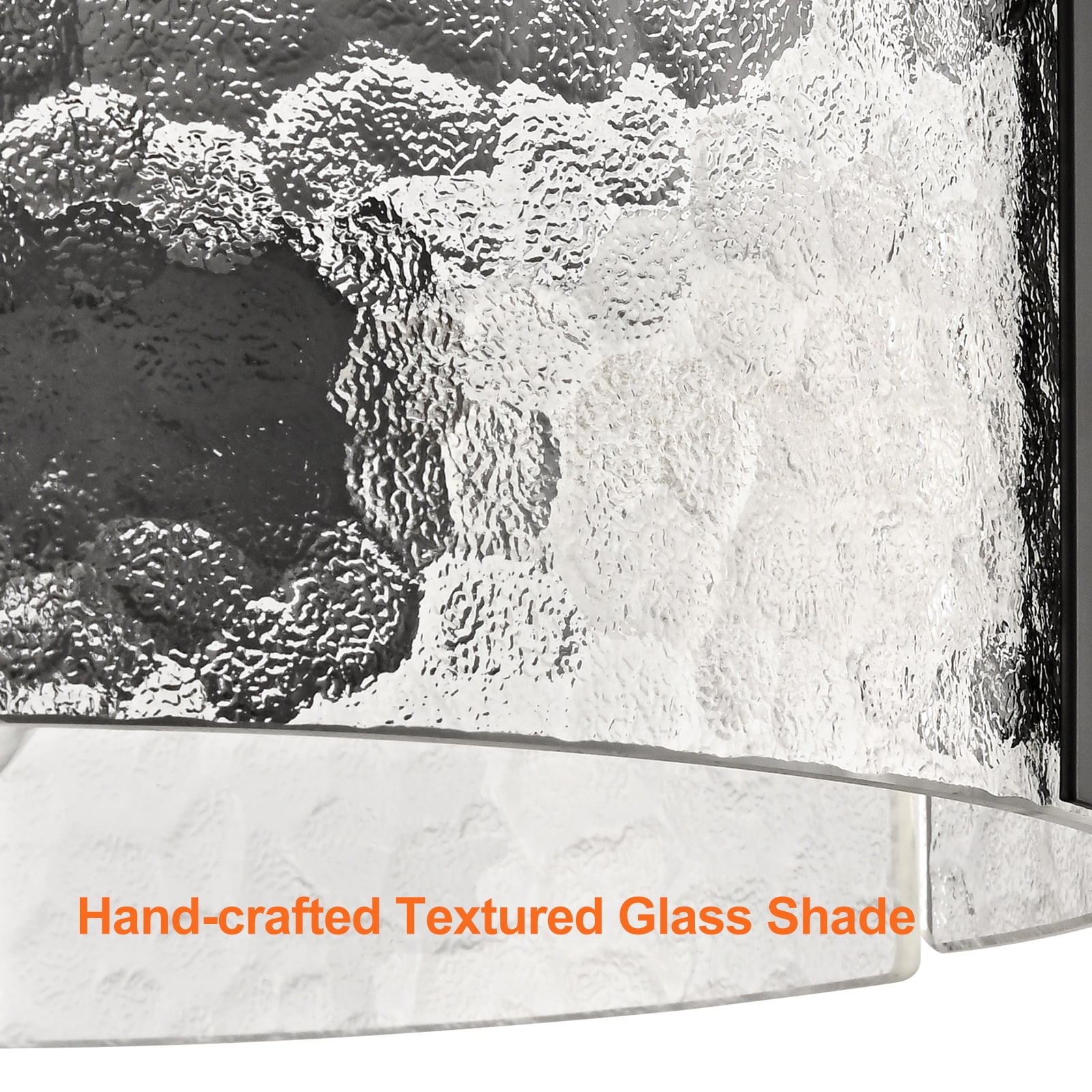 Farmhouse Ceiling Light Fixture 3-Light Black Ceiling Light with Textured Glass Drum Shade