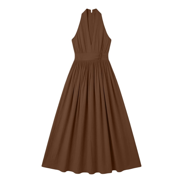chocolate brown church dresses asdoklhq Midi for Lady Dresses for Women Pastel Dress Pleated Ladies' casual and fashionable V-neck solid color sleeveless long dress 2X Elegant chocolate brown satin