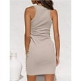 thumbnail image 4 of Women's Sleeveless Crew Neck Tank Dress Tie Waist Ruched Bodycon Mini Dress, 4 of 5