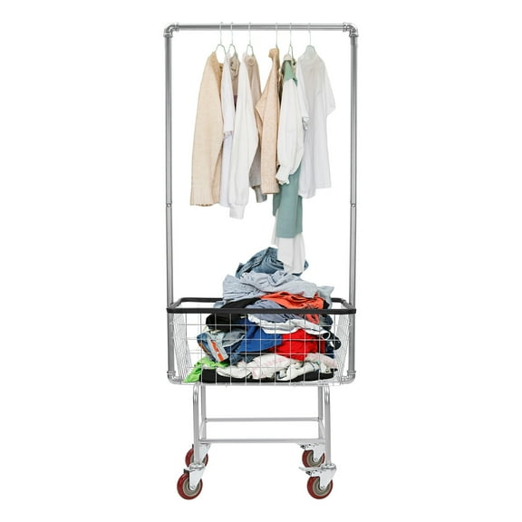 TFCFL Commercial Laundry Basket Cart Steel Wire Laundry Cart Trolley Garment Storage Organizer with 4x Wheels 50kg/110lbs