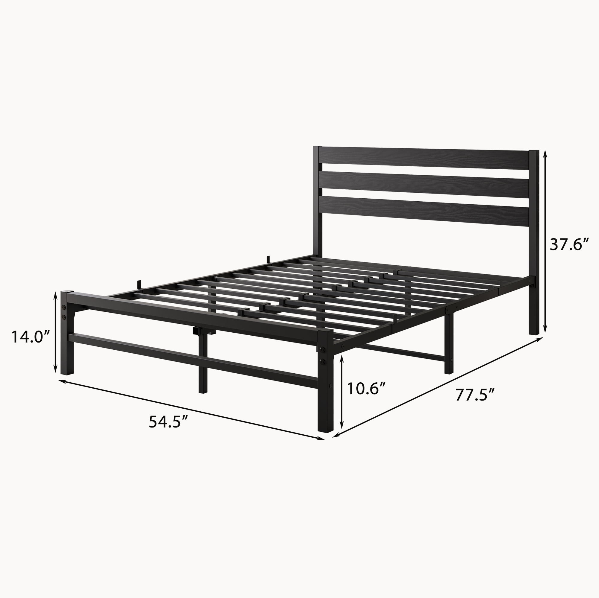 MAYEERTY Full Size Platform Bed Frame with Rustic Vintage Wood Headboard, Strong Metal Slats Support Mattress Foundation, Black