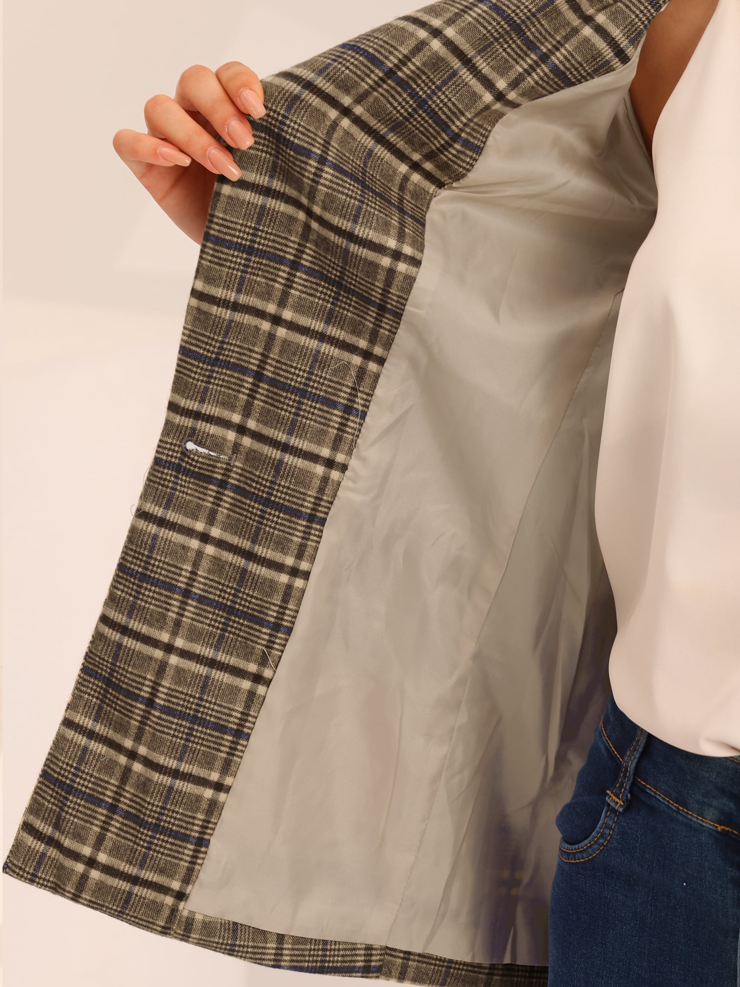 DARING DIVA Women's Boyfriend Notched Lapel One Button Blazer Suit Plaid Blazer Jacket XS Blue Brown