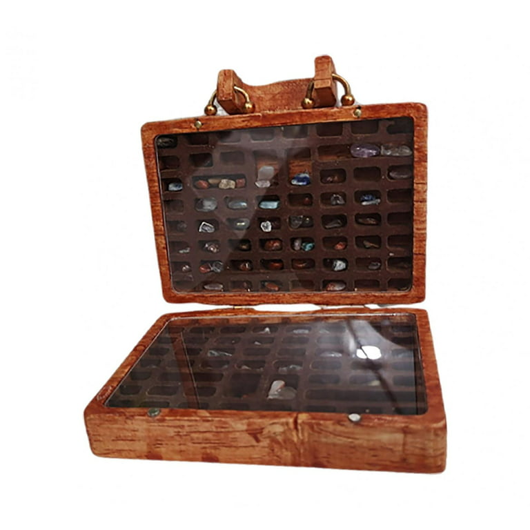 Gazechimp Wooden Rock Collection Box Organizer Case Vintage Display Case Decorate Storage for Men Women, Adult Unisex, Size: 10cmx7cmx3cm, Brown