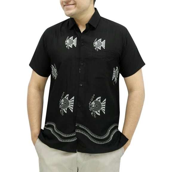 HAPPY BAY Men's Beach Summer Button Down Short Sleeve Untucked Solid Shirt With Pocket Oxford Casual Shirts for Men S Black_W767