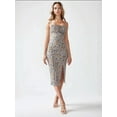 thumbnail image 2 of Allover Flower Print Bodycon Midi Dress with Slit, 2 of 6