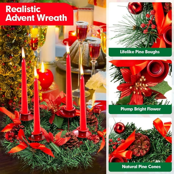 Jienlioq Christmas Clearance Rattan Advent Candlestick Wreath - Simulation Pinecone Candle Holder Christmas Table Centerpiece Decoration (Vintage Style)