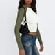 thumbnail image 4 of Top de manga larga slim fit con bloques de color para mujer: ligeramente corto, camisas informales elásticas de mezcla de poliéster, 4 of 6