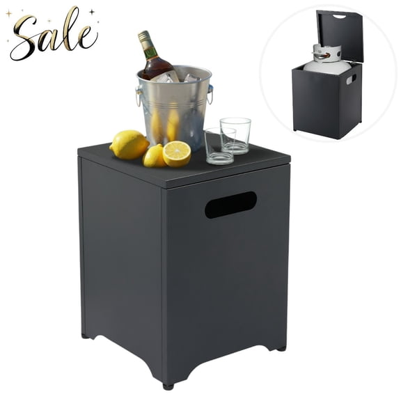 Tcbosik 16" Square Metal Side Table with Flip-Top Storage, 61L Capacity, Modern Indoor/Outdoor Iron End Table for Living Room, Patio, or Bedroom – Black