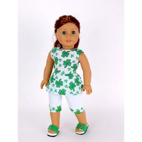 St. Patrick?s Day Irish Four Leaf Clover Pant Set- Compatible with 18" American Girl Dolls, Madame Alexander, Our Generation, etc. | 18 Inch Doll Clothes