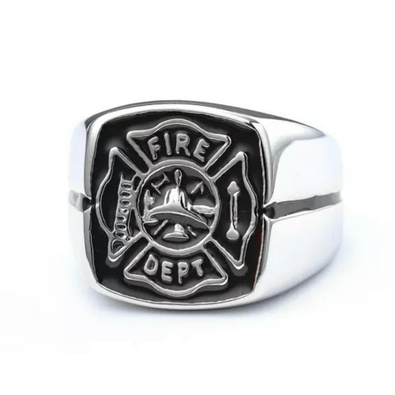 K-KED Black/Red Enamel Fire Department Firefighter Ring Stainless Steel Fireman Ring-13-Black