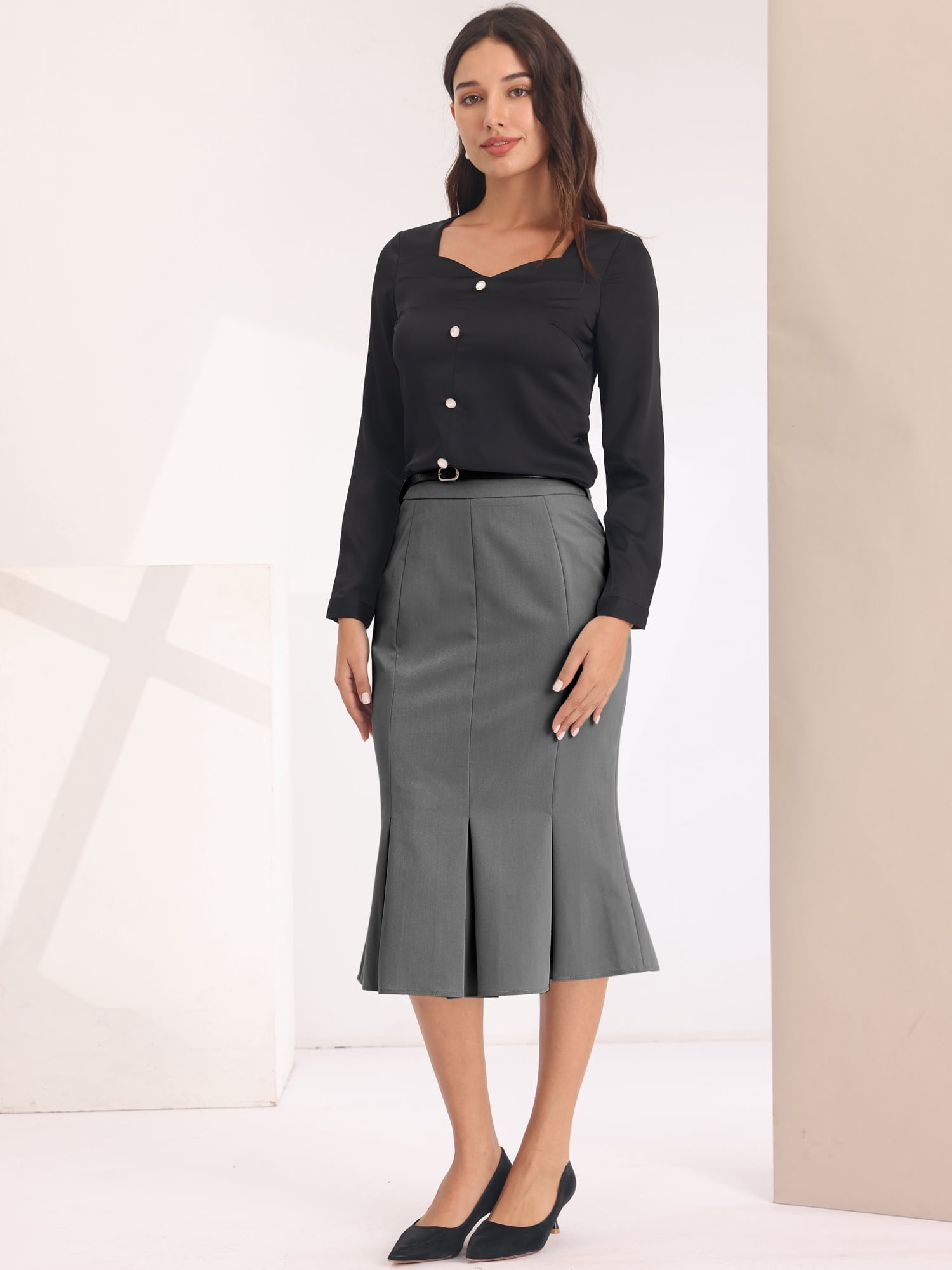 DARING DIVA Women's Elegant Knee Length Fishtail Pencil Skirt S Grey