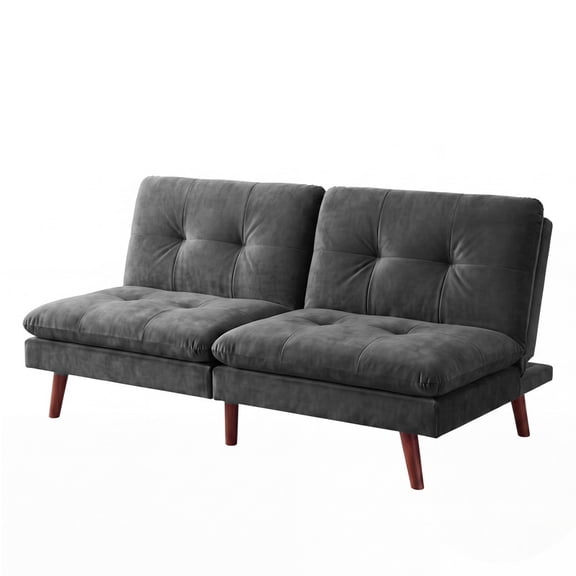 Lacoo Convertible Futon Sofa Bed, 2-Seat Adjustable Upholstered Couch, Gray