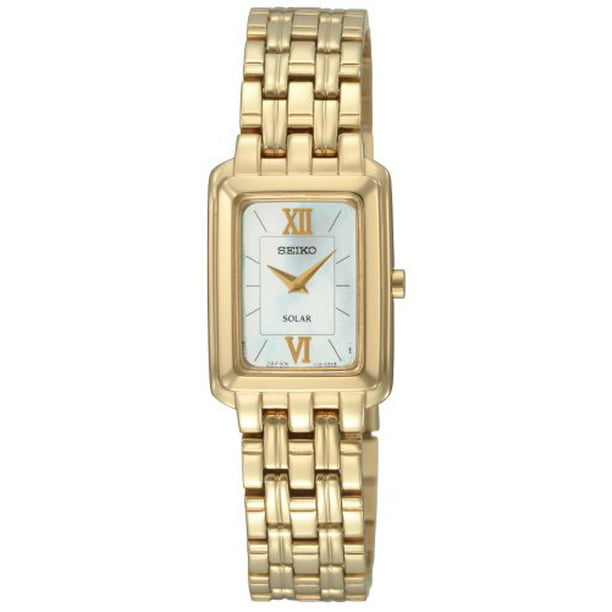 Seiko Women's SUP018 Gold Tone Solar Silver Square Dial Watch 