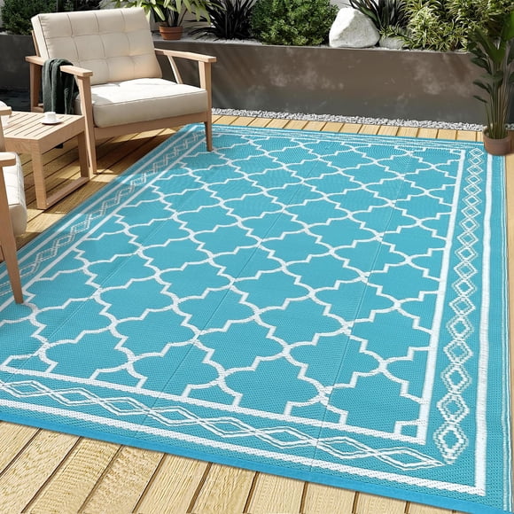 GAOMON Alfombra para exteriores reversible verde azulado y blanca 152x244 cm