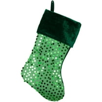 20" Shiny Metallic Green Sequined Christmas Stocking with Velveteen Cuff
