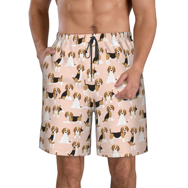 Balery Beagle Dog On Brown Traje de Baño Estilo Hawaiano para Hombre, Shorts de Secado Rápido con Bolsillos-Large