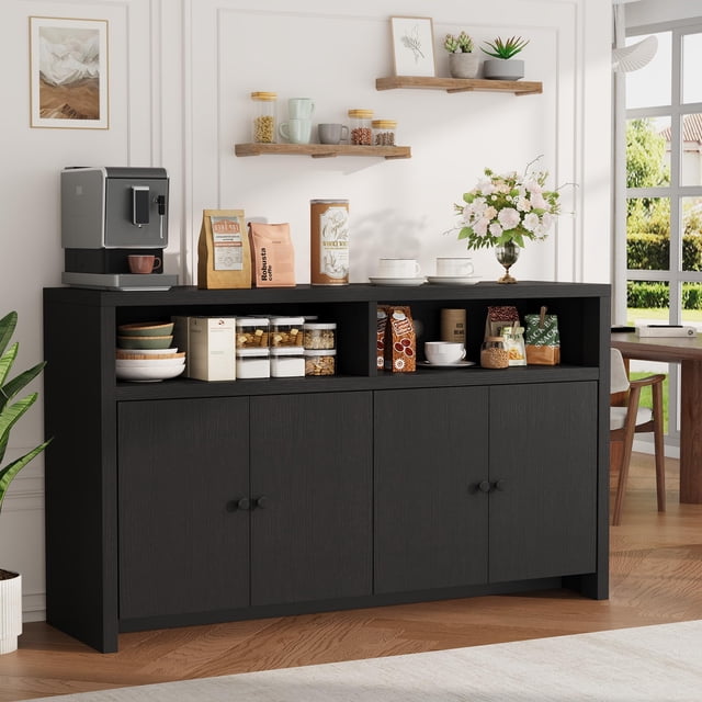 Buffet Sideboard Cabinet with Storage, 55inch Large Farmhouse Kitchen Storage Cabinet with 4 Doors and Adjustable Shelves, for Kitchen, Dining Room, Living Room